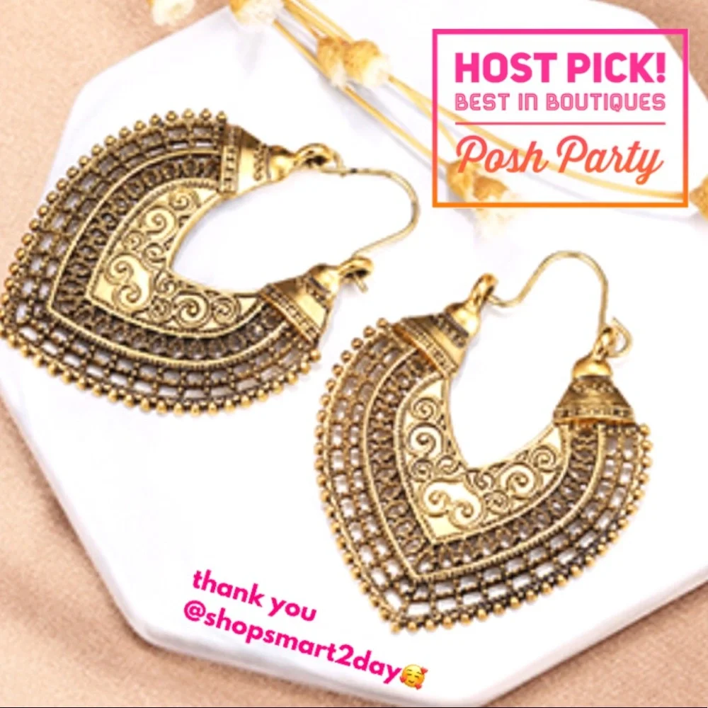 :: ⚜️Exotic Bohemian GOLD Dangle Earrings - Picture 2 of 7